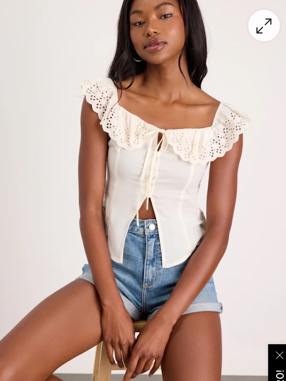 Lulu's Cream Eyelet Ruffle Tie-Front Camisole
